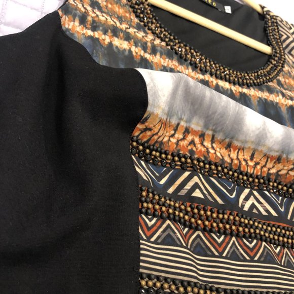 Evening knee length dress. Brazilian brand CLEO. Mixed print colors. Size L - Picture 8 of 12